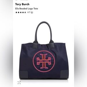 Tory Burch Navy Ella Tote with beaded design!